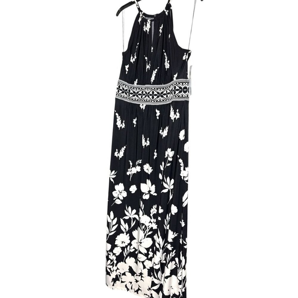 London Times Womens Black Floral Halter Sleeveless Morris Maxi Dress Sz 16 New - Picture 3 of 6